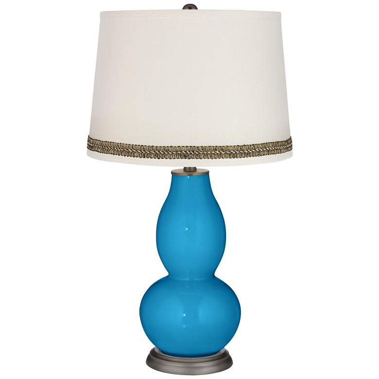 Image 1 River Blue Double Gourd Table Lamp with Wave Braid Trim