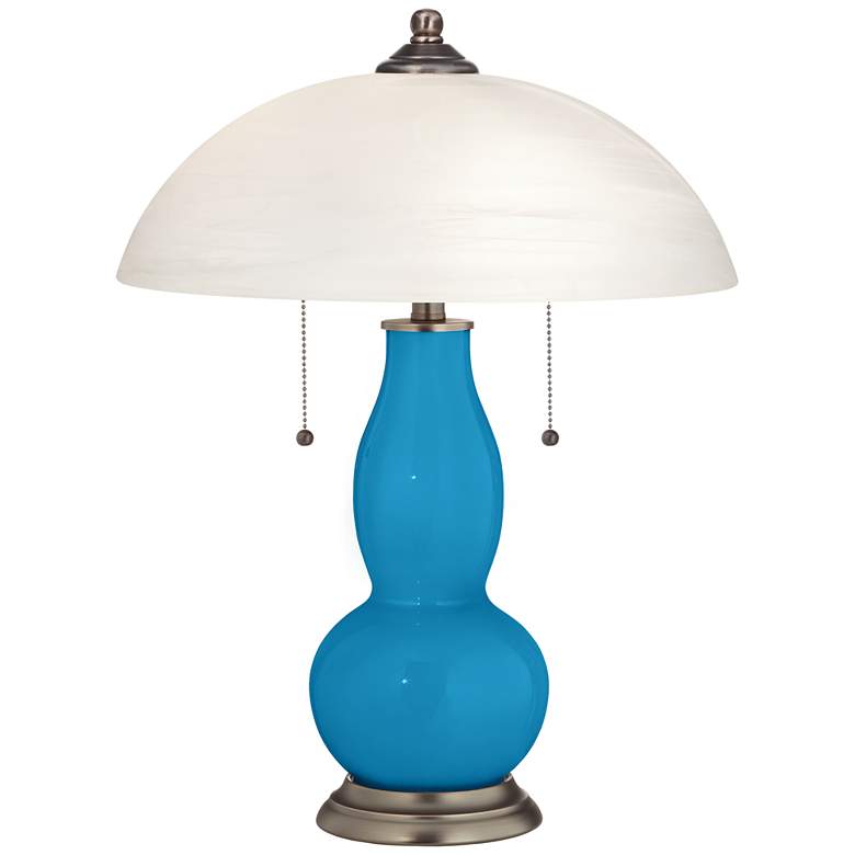 Image 1 River Blue Gourd-Shaped Table Lamp with Alabaster Shade