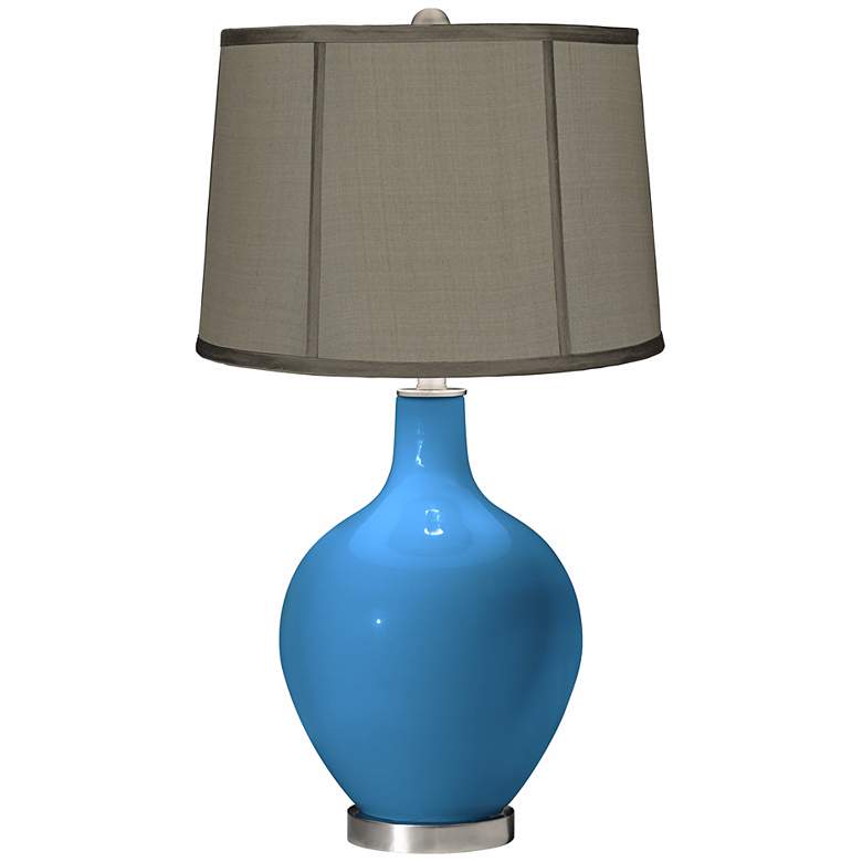 Image 1 River Blue Gray Dupioni Silk Shade Ovo Table Lamp