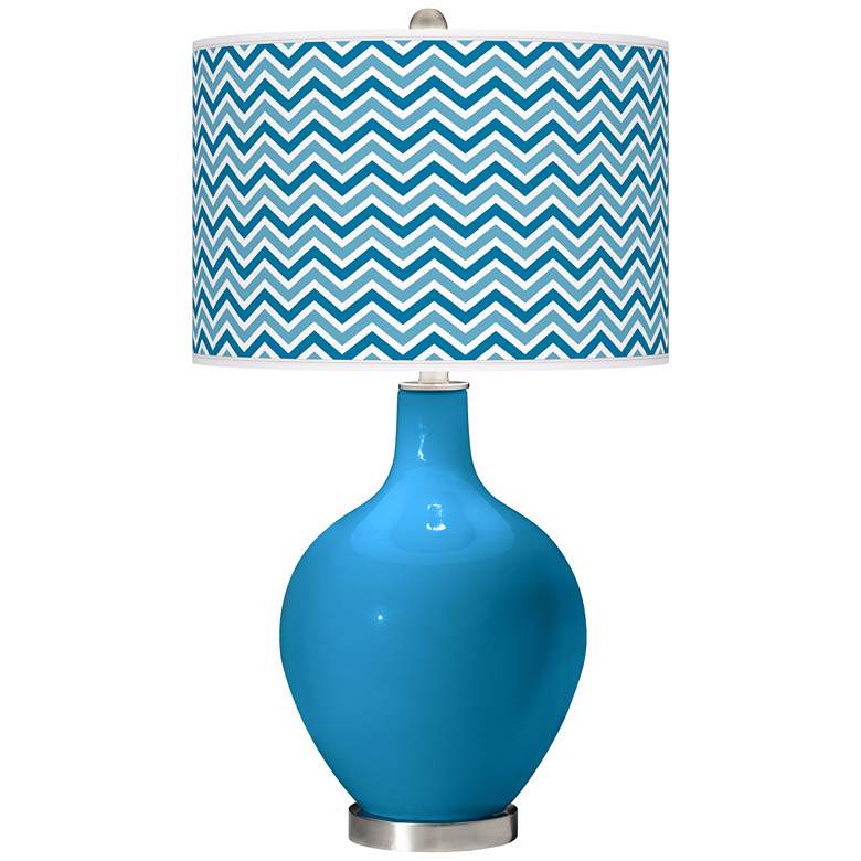 Image 1 River Blue Narrow Zig Zag Ovo Table Lamp