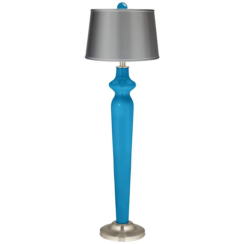 Image 1 River Blue Satin Gray Lido Floor Lamp with Color Finial