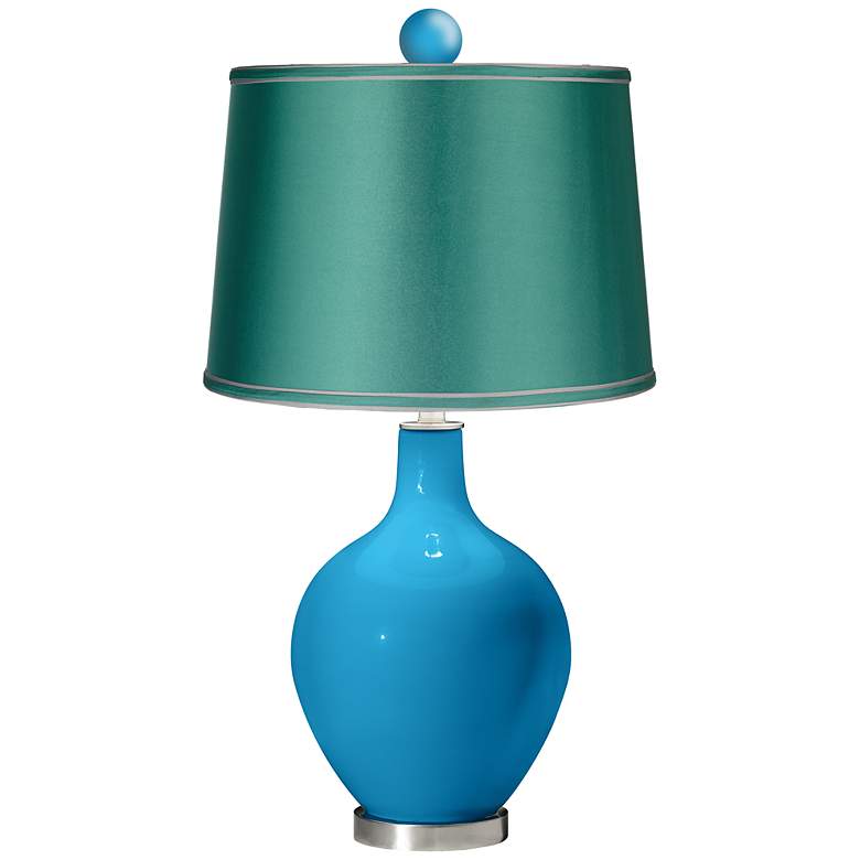 Image 1 River Blue - Satin Sea Green Ovo Lamp with Color Finial
