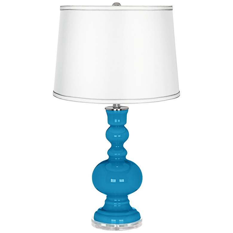 Image 1 River Blue - Satin Silver White Shade Apothecary Table Lamp