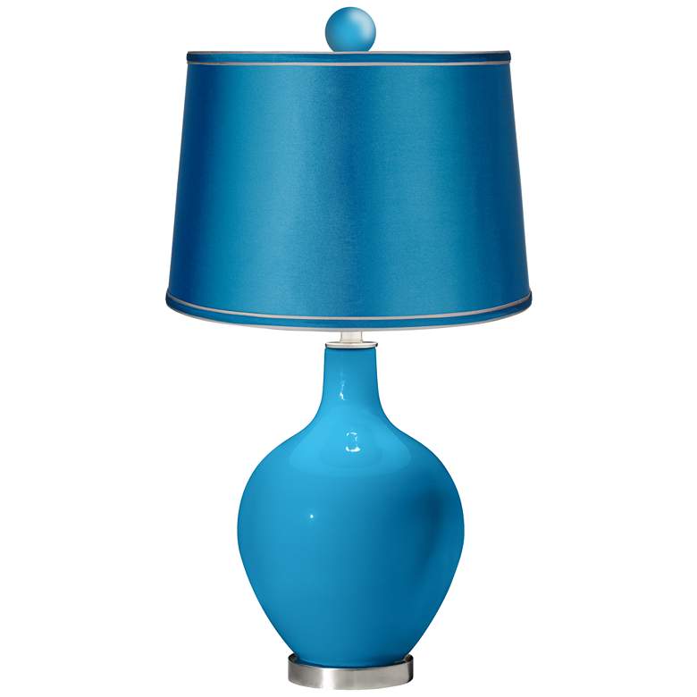 Image 1 River Blue - Satin Turquoise Ovo Lamp with Color Finial