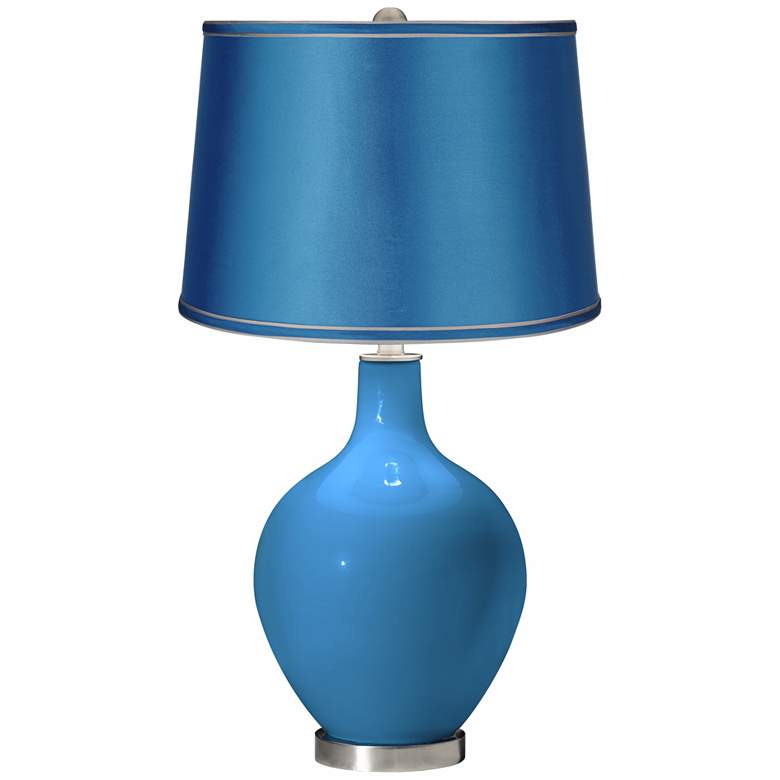 Image 1 River Blue - Satin Turquoise Shade Ovo Table Lamp