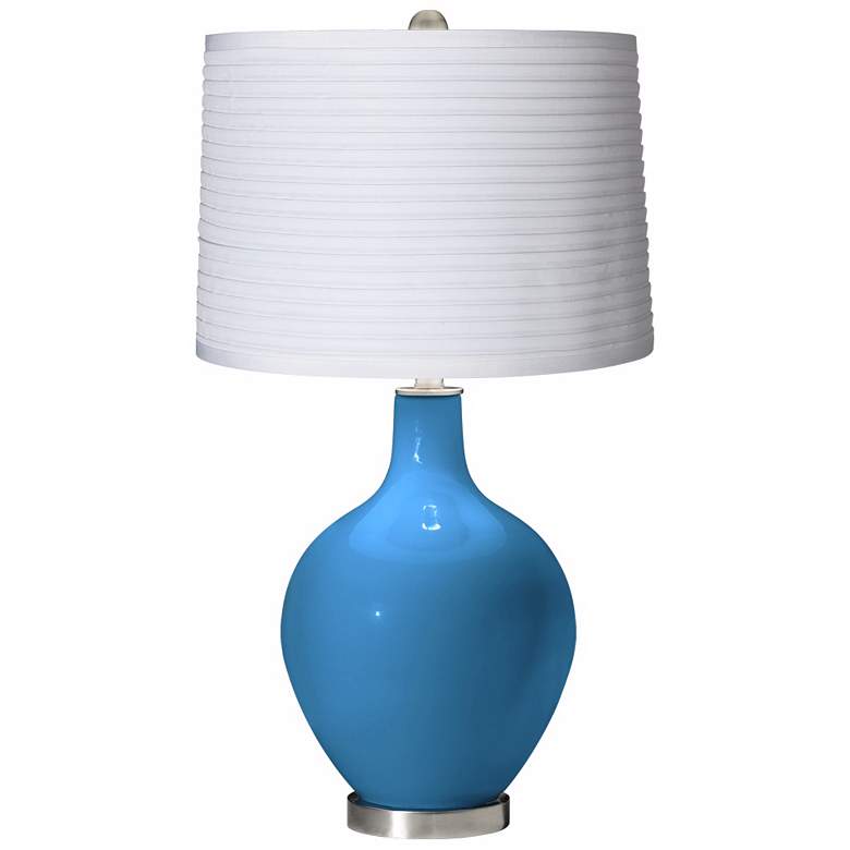 Image 1 River Blue White Pleated Shade Ovo Table Lamp