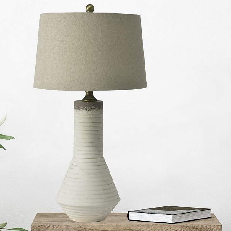 Image 1 River Ceramic Conical 29" High Coconut Finish Ceramic Vase Table Lamp