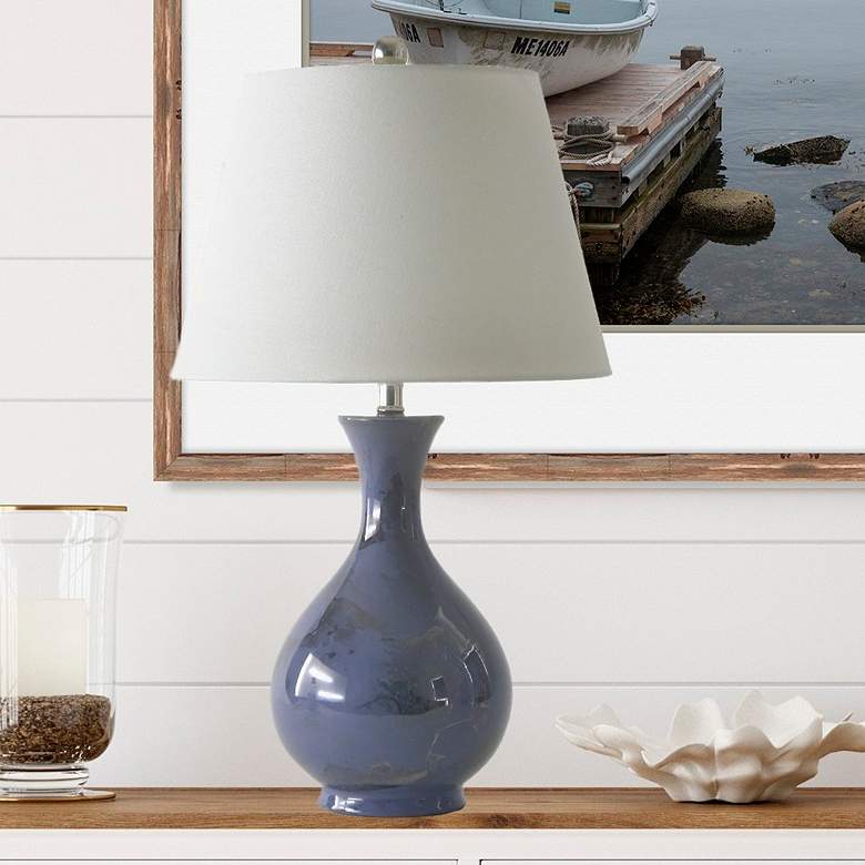 Image 1 River Ceramic Jar 25" Lamp in Modern Gloss Blue Nova w/Platinum