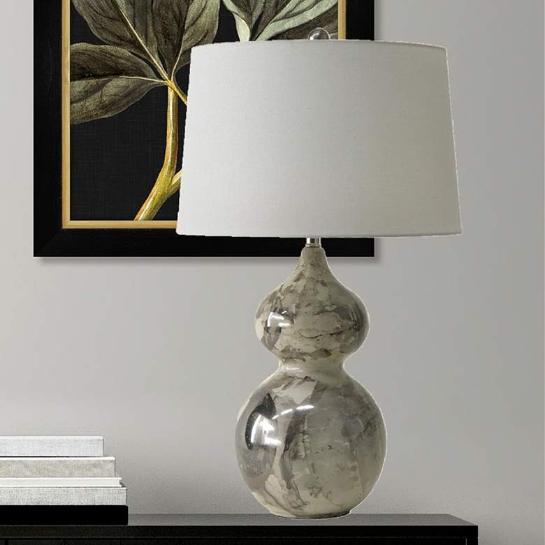 Image 1 River Ceramic Large Double Gourd 29" Lamp in Modern Gloss Grey w/Plati