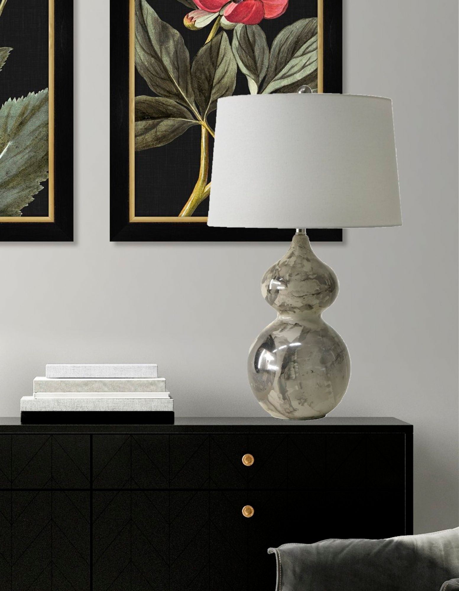 Image 5 River Ceramic Large Double Gourd 29" Lamp in Modern Gloss Grey more views