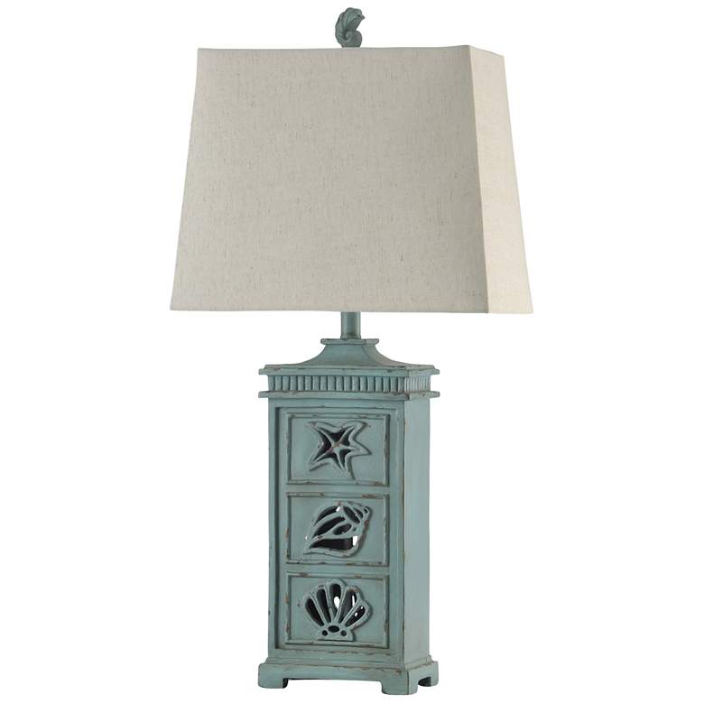 Image 1 River Crest Seafoam Ceramic Table Lamp w/ Taupe Fabric Shade