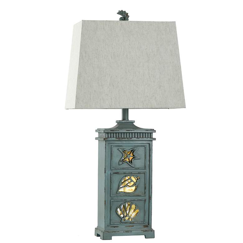 Image 3 River Crest Seafoam Ceramic Table Lamp w/ Taupe Fabric Shade more views