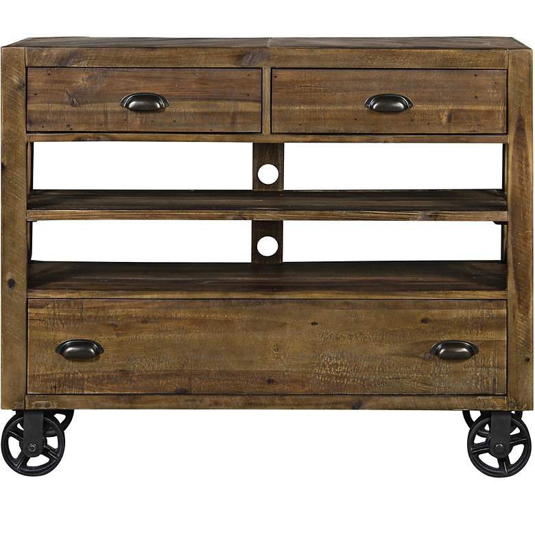 Image 1 River Natural Wood 3-Drawer Media Chest with Casters