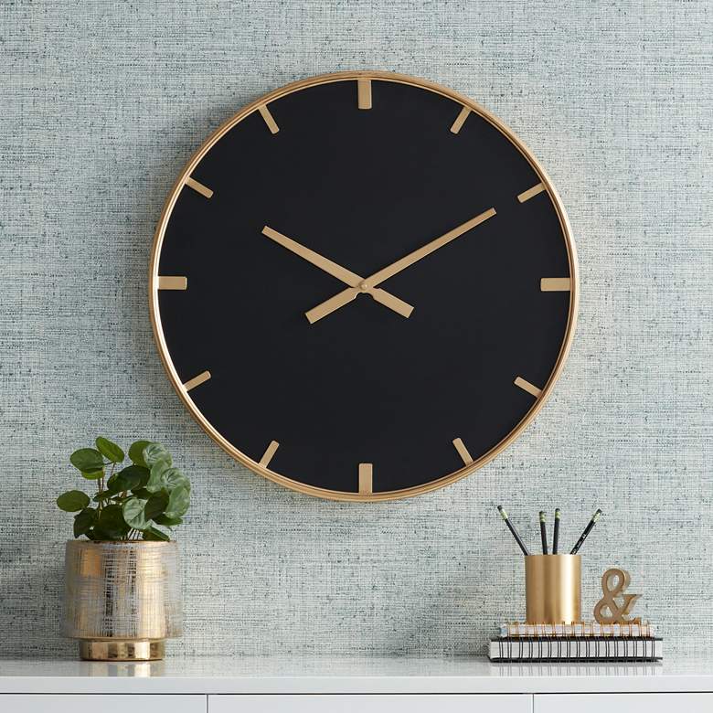 Image 1 River Parks Canterbury 23 1/2" Gold and Glossy Black Round Wall Clock