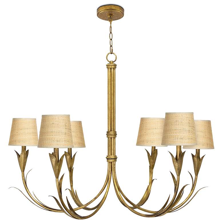 Image 1 River Reed Chandelier Small (Antique Gold Leaf with Rattan Shade)