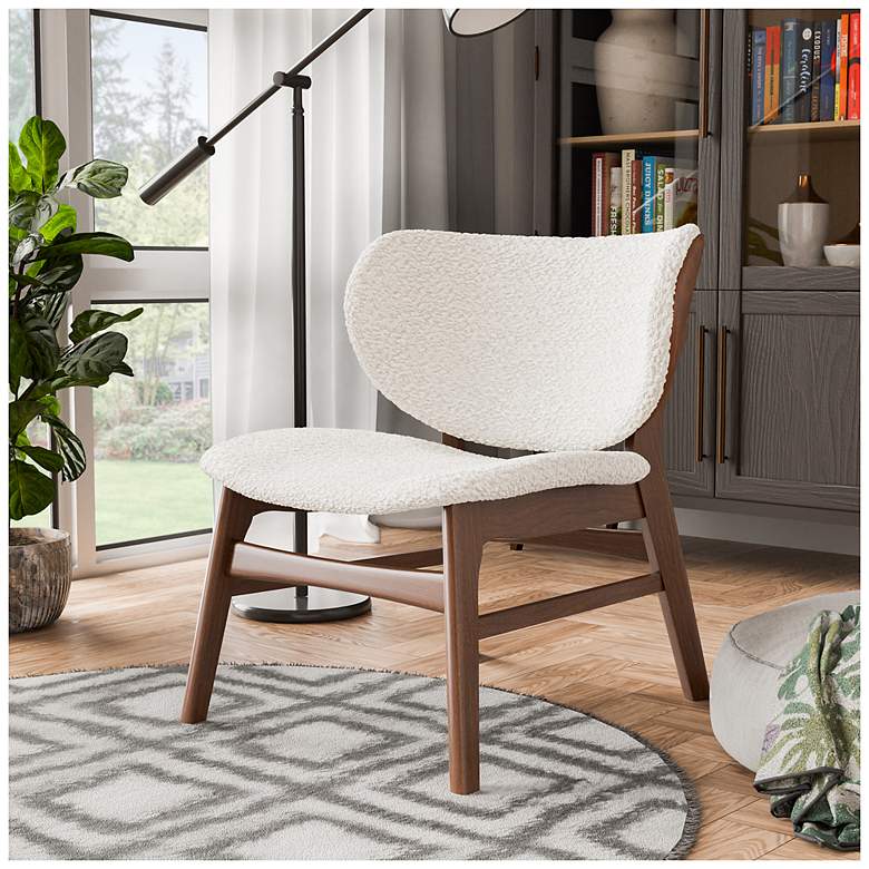 Image 2 River Run Walnut Boucle Accent Wingback Chair With Leatherette Back more views