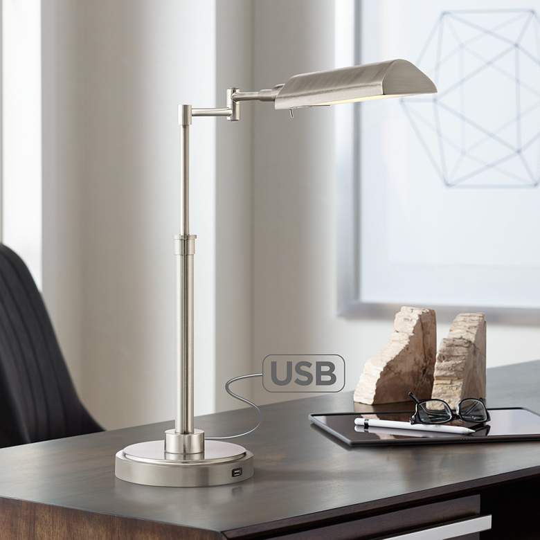 Image 1 Rivera Swing Arm LED Desk Lamp with USB Port Brushed Nickel