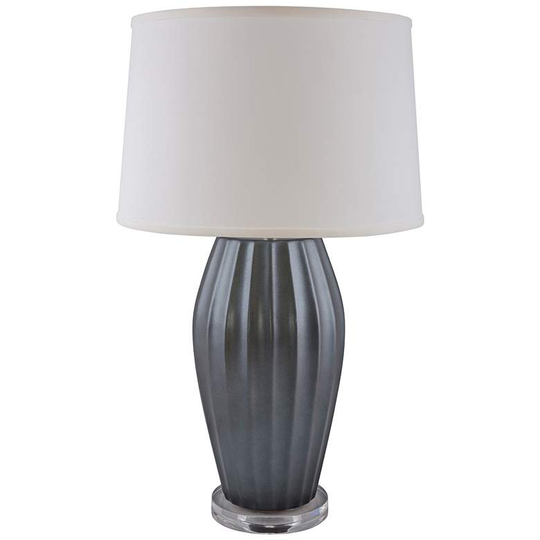 Image 1 RiverCeramic 29" Modern Ribbed Charcoal Black Ceramic Table Lamp