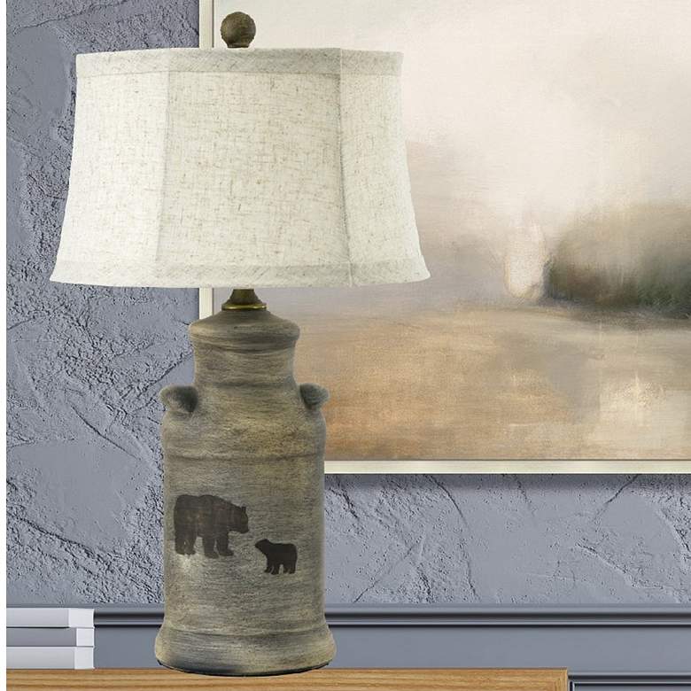 Image 1 RiverCeramic Bear and Cub 27 inch Barnwood Canister Ceramic Table Lamp