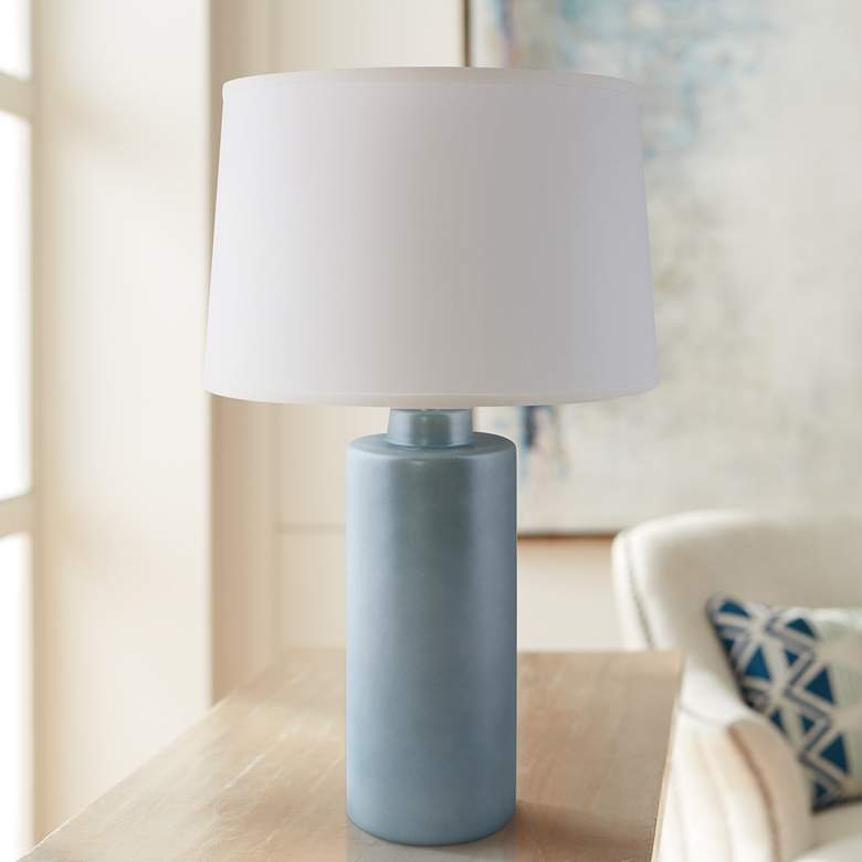 Image 1 RiverCeramic&#174; Cylinder Smoke Blue Pearl Table Lamp
