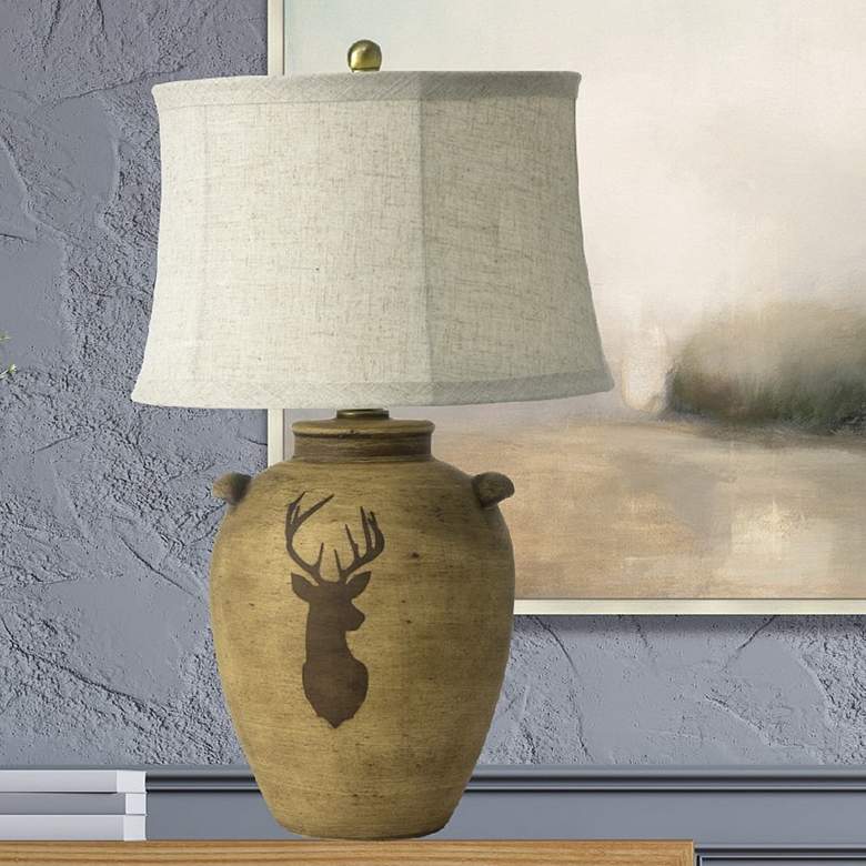 Image 1 RiverCeramic Deer Head 28 1/2 inch Rustic Birchwood Jug Table Lamp