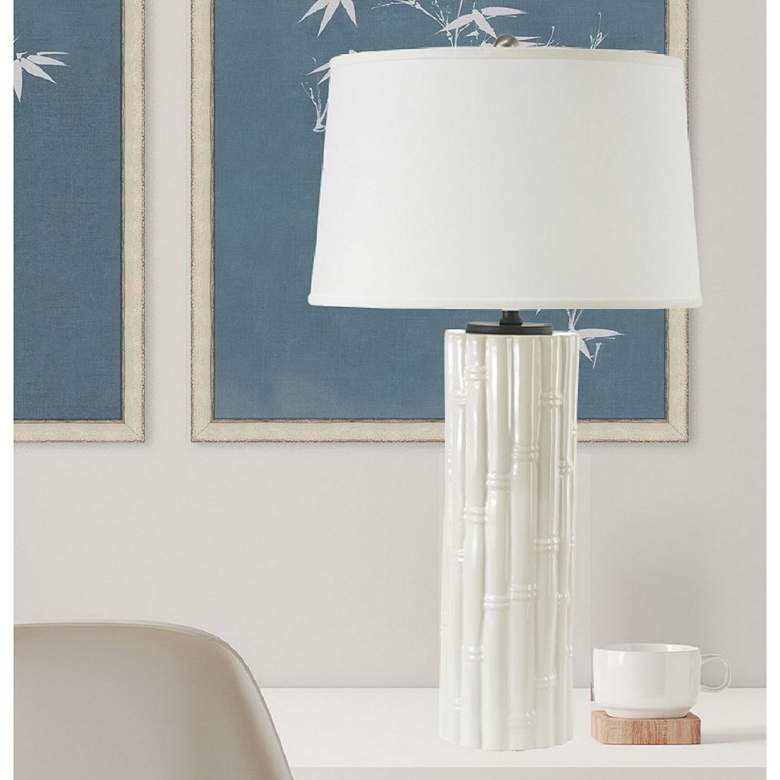 Image 1 RiverCeramic&reg; Bamboo Pure White Fluted Column Table Lamp