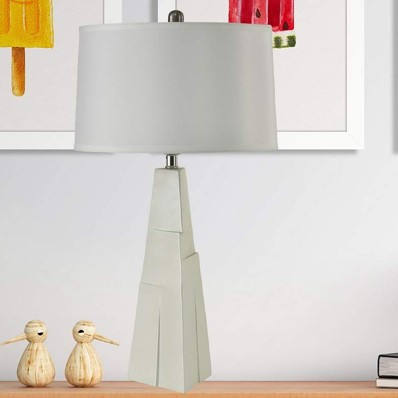 Image 1 RiverCeramic&reg; Prairie Metallic White Column Table Lamp