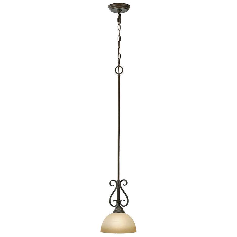 Image 1 Riverton 8" Wide Mini Pendant in Peppercorn with Linen Swirl Glass