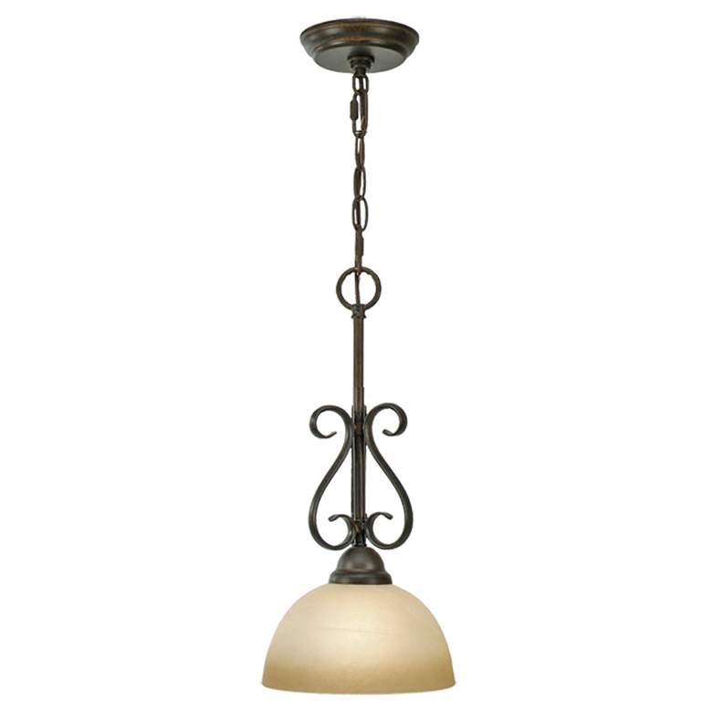Image 2 Riverton 8" Wide Mini Pendant in Peppercorn with Linen Swirl Glass more views
