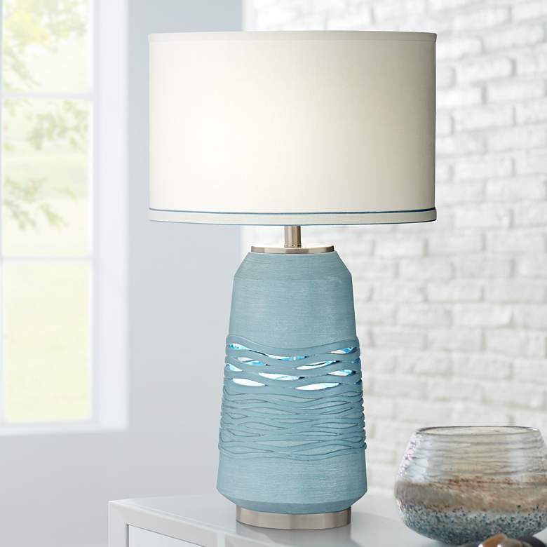 Image 1 Riverton Ocean Medium Blue Stream Table Lamp w/ Night Light