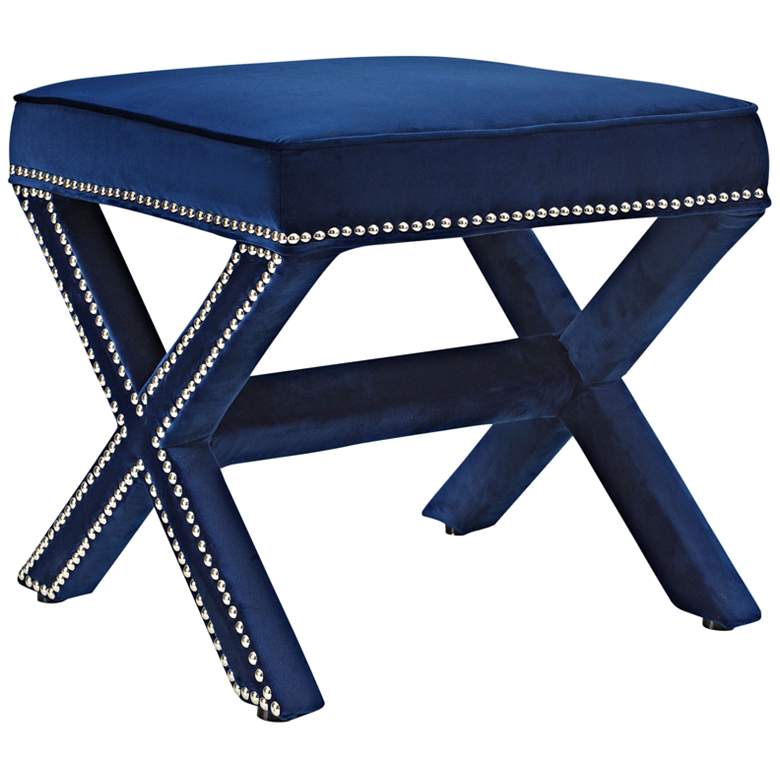 Image 2 Rivet Navy Velvet Fabric Bench