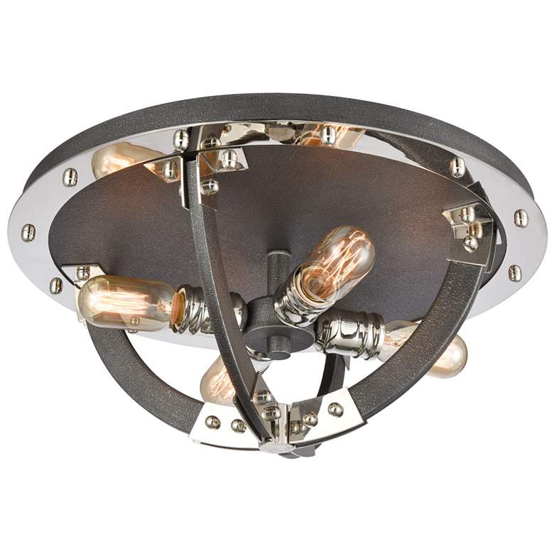 Image 1 Riveted Plate 19 inch Wide 4-Light Flush Mount - Silverdust Iron