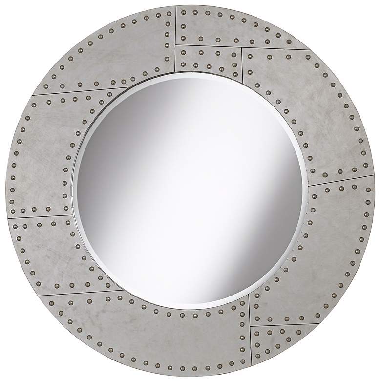 Image 1 Rivets Metal 36 inch Round Wall Mirror