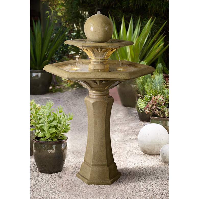 Image 1 Riviera 45 1/2 inchH Sandstone 2-Tier LED Outdoor Floor Fountain