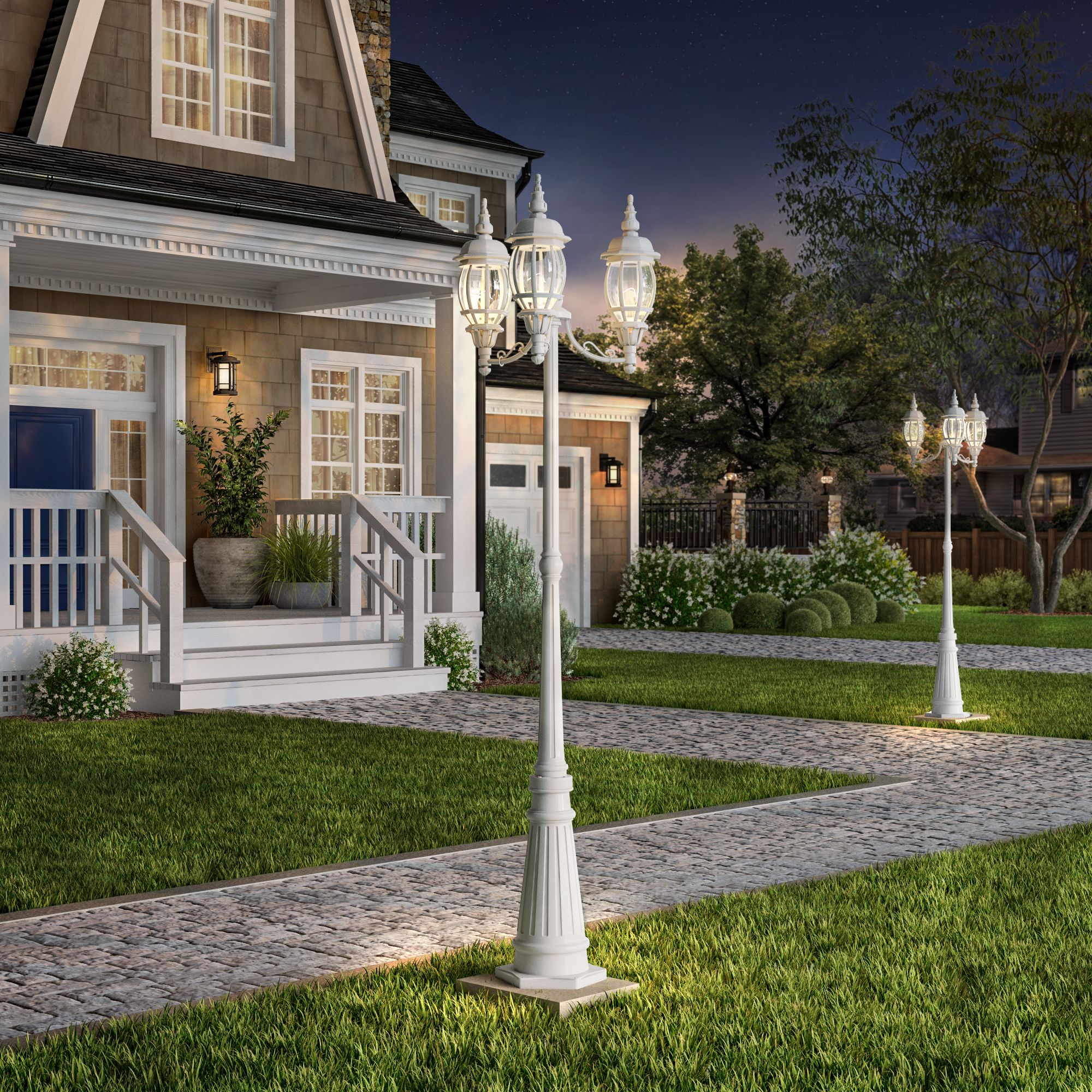 Thumbnail3 of Riviera 84 1/2" High 3-Lantern White Outdoor Post Light more views