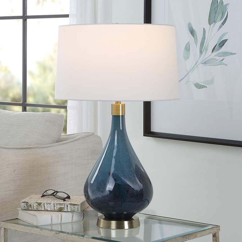 Image 1 Riviera Sapphire Dark Navy Blue Art Glass Vase Table Lamp
