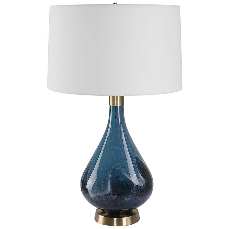 Image 6 Riviera Sapphire Dark Navy Blue Art Glass Vase Table Lamp more views