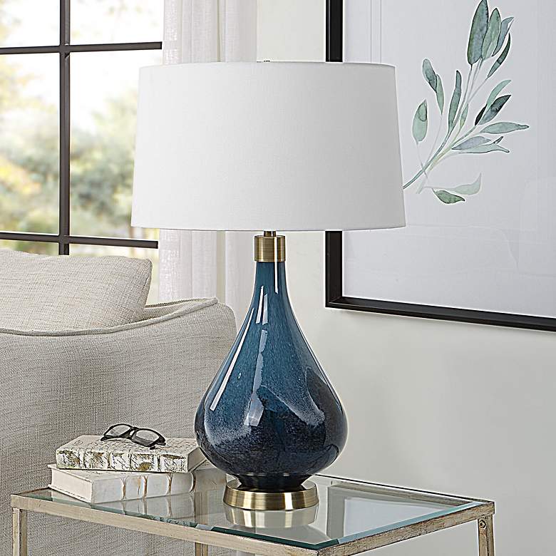 Image 7 Riviera Sapphire Dark Navy Blue Art Glass Vase Table Lamp more views