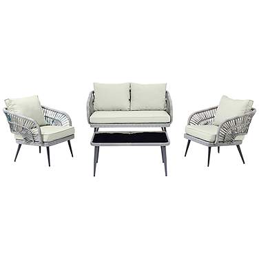 Riviera Wicker 4-Piece 4-Seat Patio Set with Cream Cushion