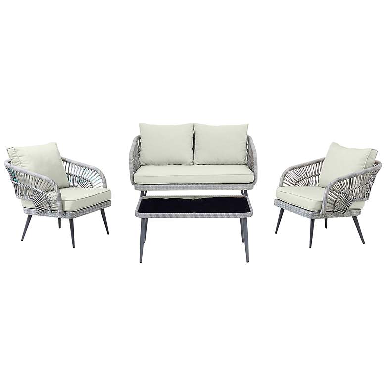 Image 2 Riviera Wicker 4-Piece 4-Seat Patio Set with Cream Cushion