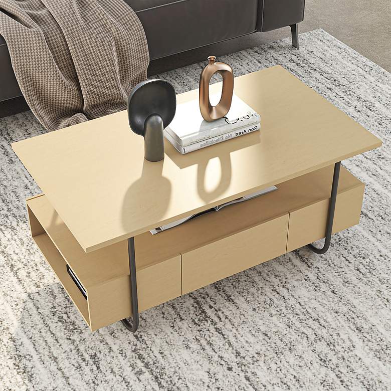 Image 1 Rivo 35 1/2" Wide Light Maple Wood 1-Drawer Coffee Table