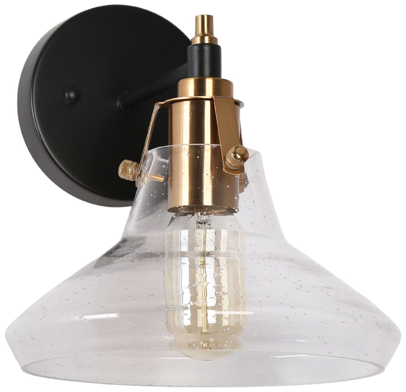 Image 2 Rivyn 9"W 1-Light Black Brass Seeded Glass Cone Wall Sconce