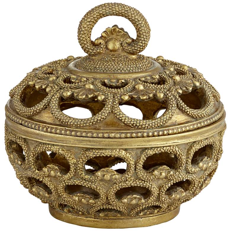 Image 1 Riya 5" Wide Antiqued Gold Openwork Jewelry box