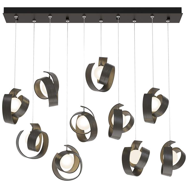 Image 1 Riza 12.2" Wide 10-Light Dark Smoke Pendant With Opal Glass Shade