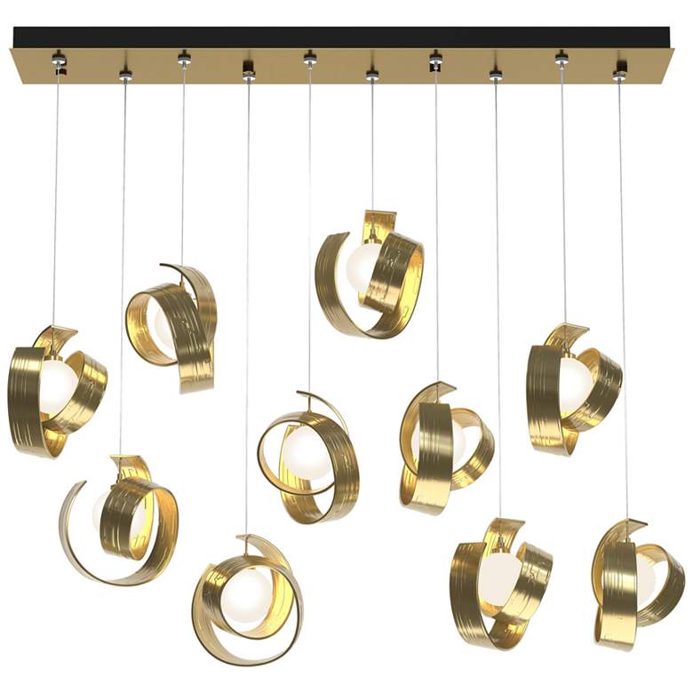 Image 1 Riza 12.2" Wide 10-Light Modern Brass Pendant With Opal Glass Shade