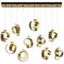 Riza 12.2" Wide 10-Light Modern Brass Pendant With Opal Glass Shade