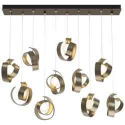 Riza 12.2&quot; Wide 10-Light Soft Gold Pendant With Opal Glass Shade