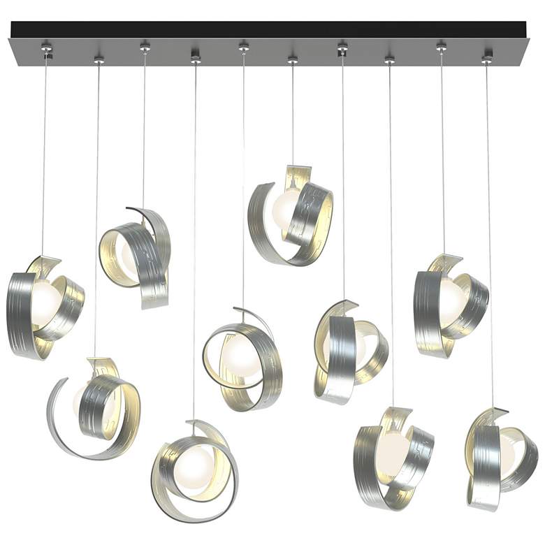 Image 1 Riza 12.2" Wide 10-Light Vintage Platinum Pendant With Opal Glass Shad