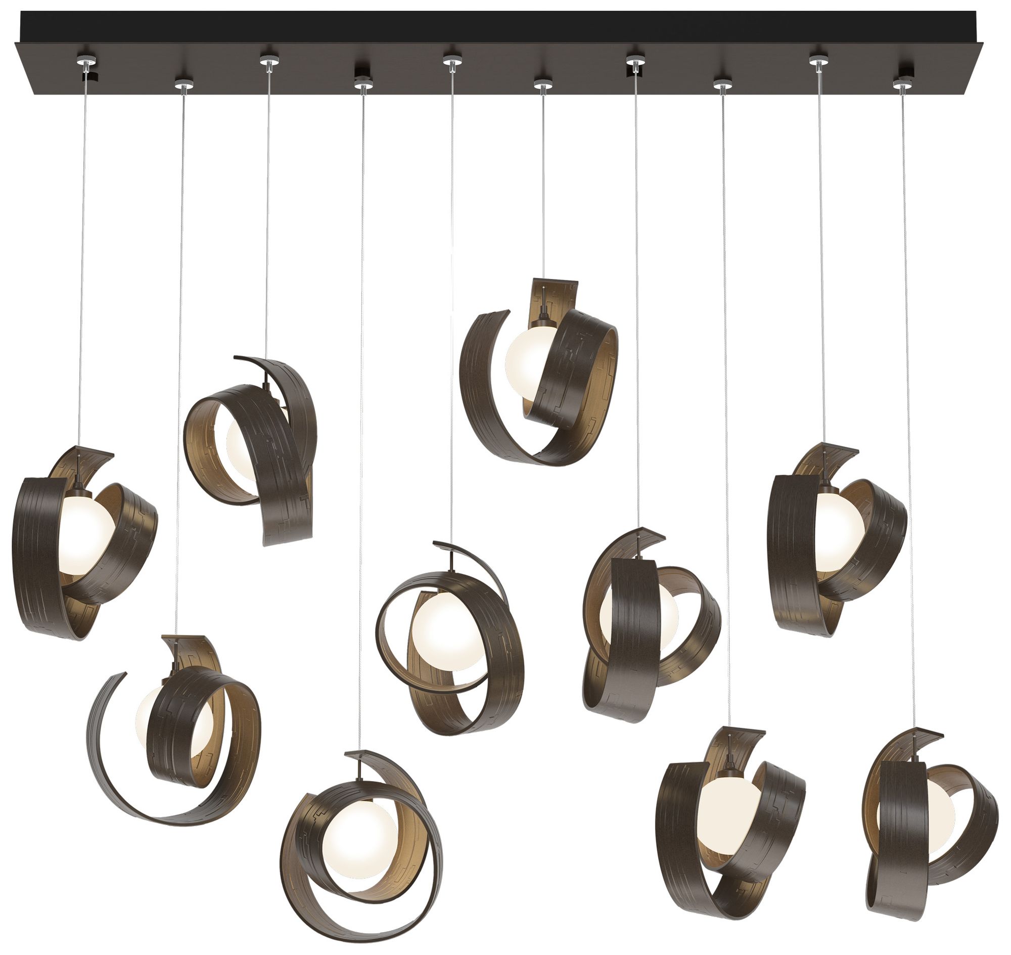 Riza 12.2" Wide 10-Light Bronze Pendant With Opal Glass Shade Made to Order