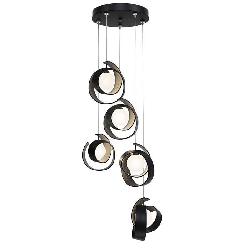 Image 1 Riza 19.1 inch Wide 5-Light Black Pendant With Opal Glass Shade